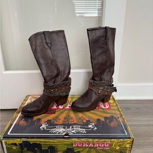 Durango Dark Brown Leather Boots with Buckle Detail
